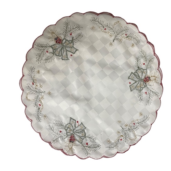 VTG Christmas Fabric Dinner Roll Cozy Holder Liner Embroidered Red Green Candle - Picture 6 of 7